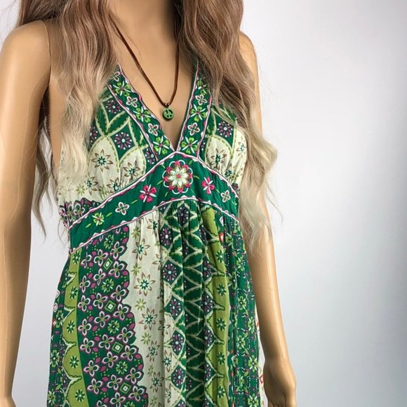 VINTAGE GREEN HALTER TOP FLYING TOMATO LONG DRESS - Picture 2 of 5